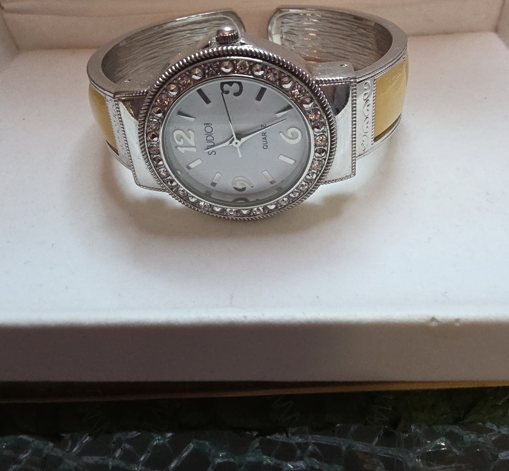 Studd Silver-Tone Bracelet Watch with Yellow Accent